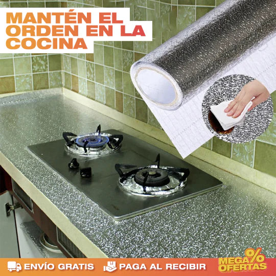 PROTECTOR EN PAPEL ALUMINIO CORRUGADO 60CM X 3M ADHESIVO PARA COCINA